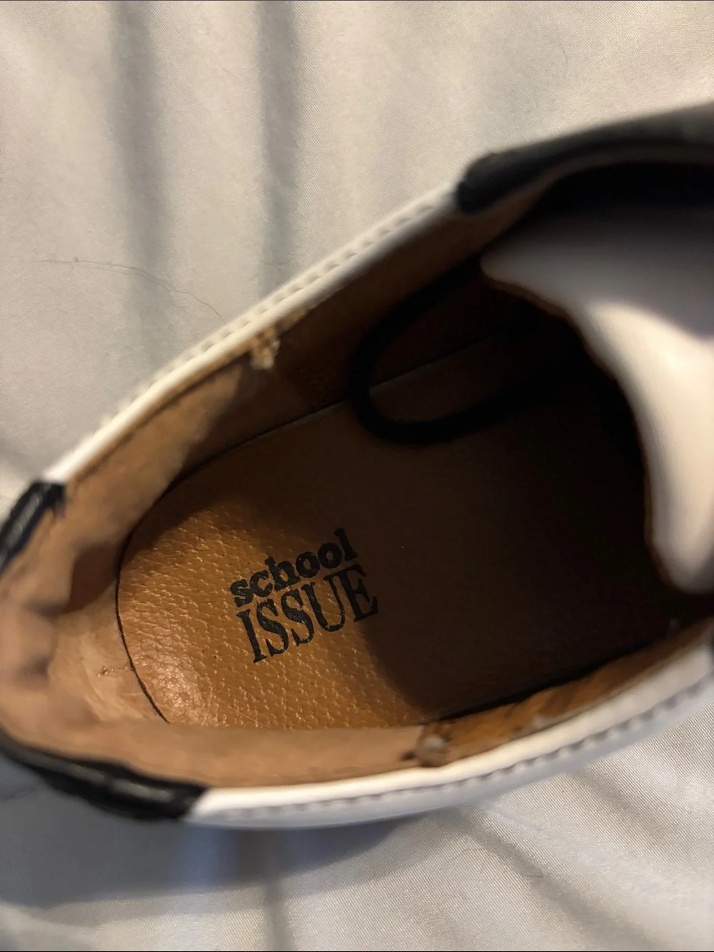 School Issue Two-Tone Kids Saddle Shoes in White and Black with Brown Sole